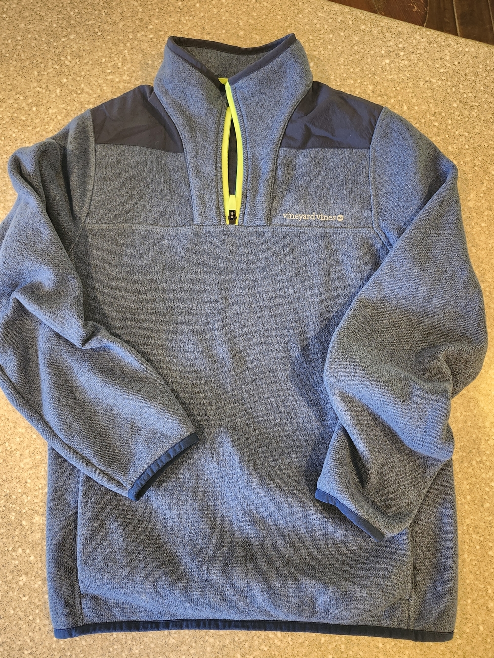Vineyard Vines Heather Blue Quarter-Zip Pullover with Neon Zip